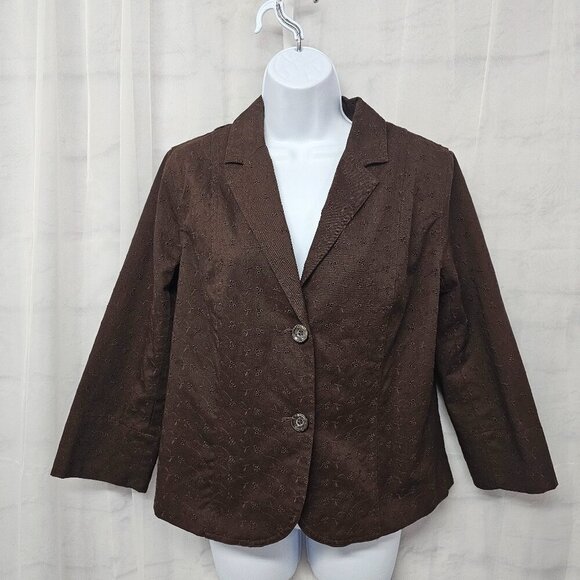 Studio Works Brown Embroidered Eyelet Blazer Boho 8 - Picture 1 of 12